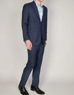 Grant Subtle Check Super Suit Trouser Char Blue