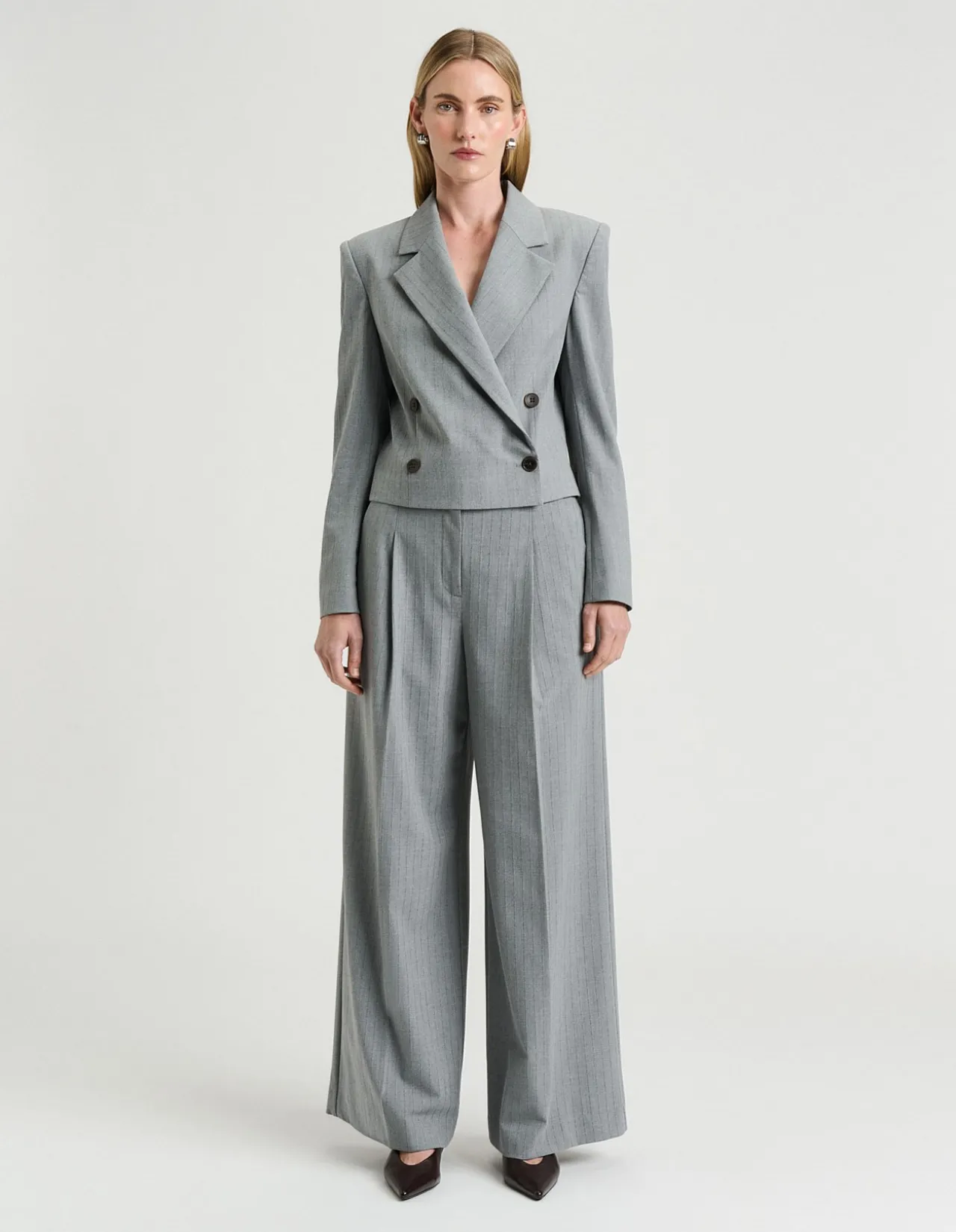 GREY PINSTRIPE STRAIGHT LEG PANT