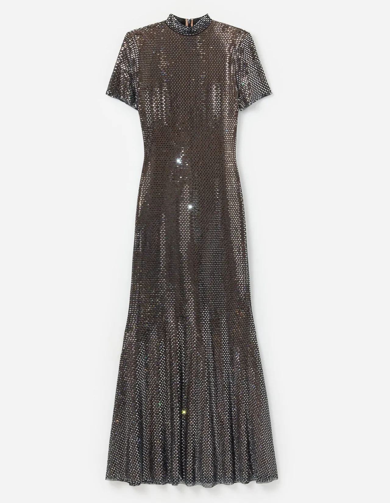 GUNMETAL RHINESTONE MESH MIDI DRESS