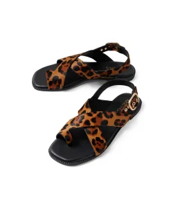Hallo Leopard Crossover Strap Sandals
