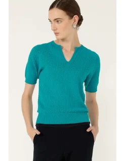 HENLEY KNIT TOP IN SEA GREEN