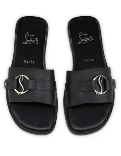 HER IN ROMA MULE FLAT LEATHER BLACK