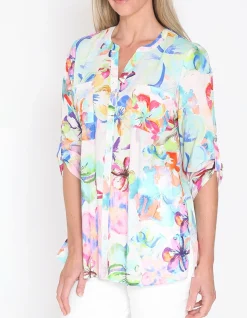 Hibiscus Haze Cotton Tab Sleeve Shirt