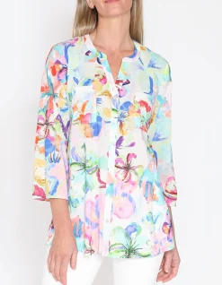 Hibiscus Haze Cotton Tab Sleeve Shirt
