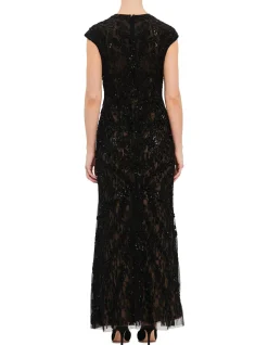 HIGH NECK CAP SLEEVE GOWN