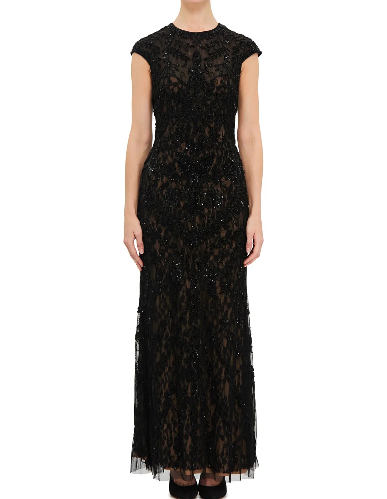 HIGH NECK CAP SLEEVE GOWN