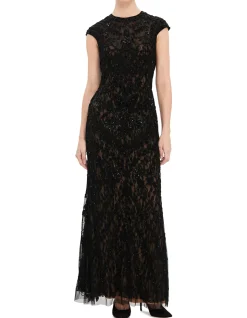 HIGH NECK CAP SLEEVE GOWN