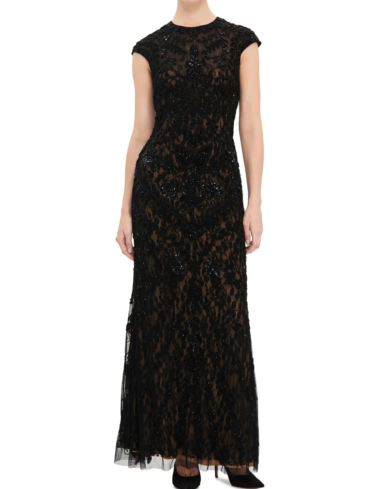 HIGH NECK CAP SLEEVE GOWN