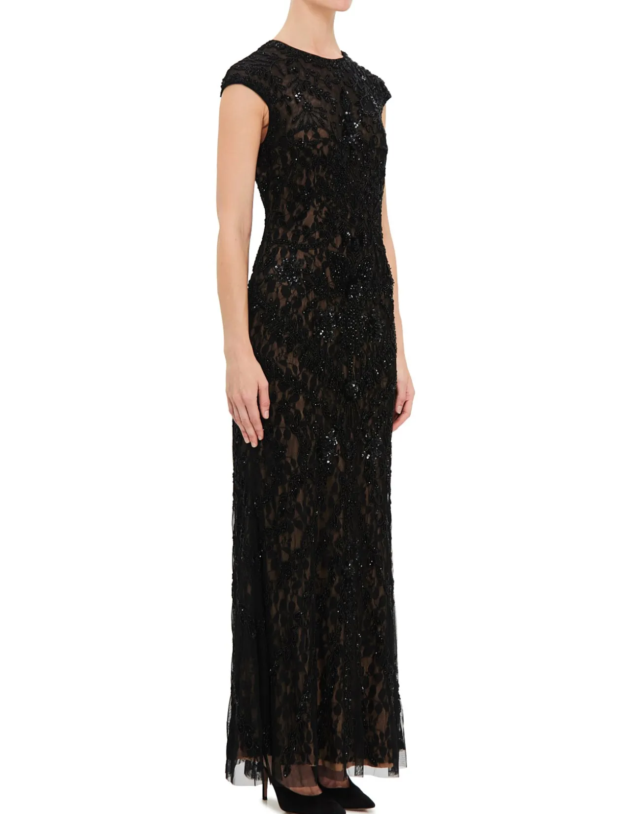 HIGH NECK CAP SLEEVE GOWN