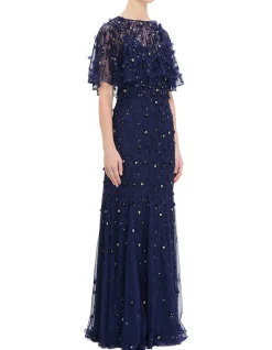 HIGH NECK SHAWL SLEEVE GOWN