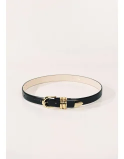 HOLLYHOCK GOLD BLACK LEATHER BELT