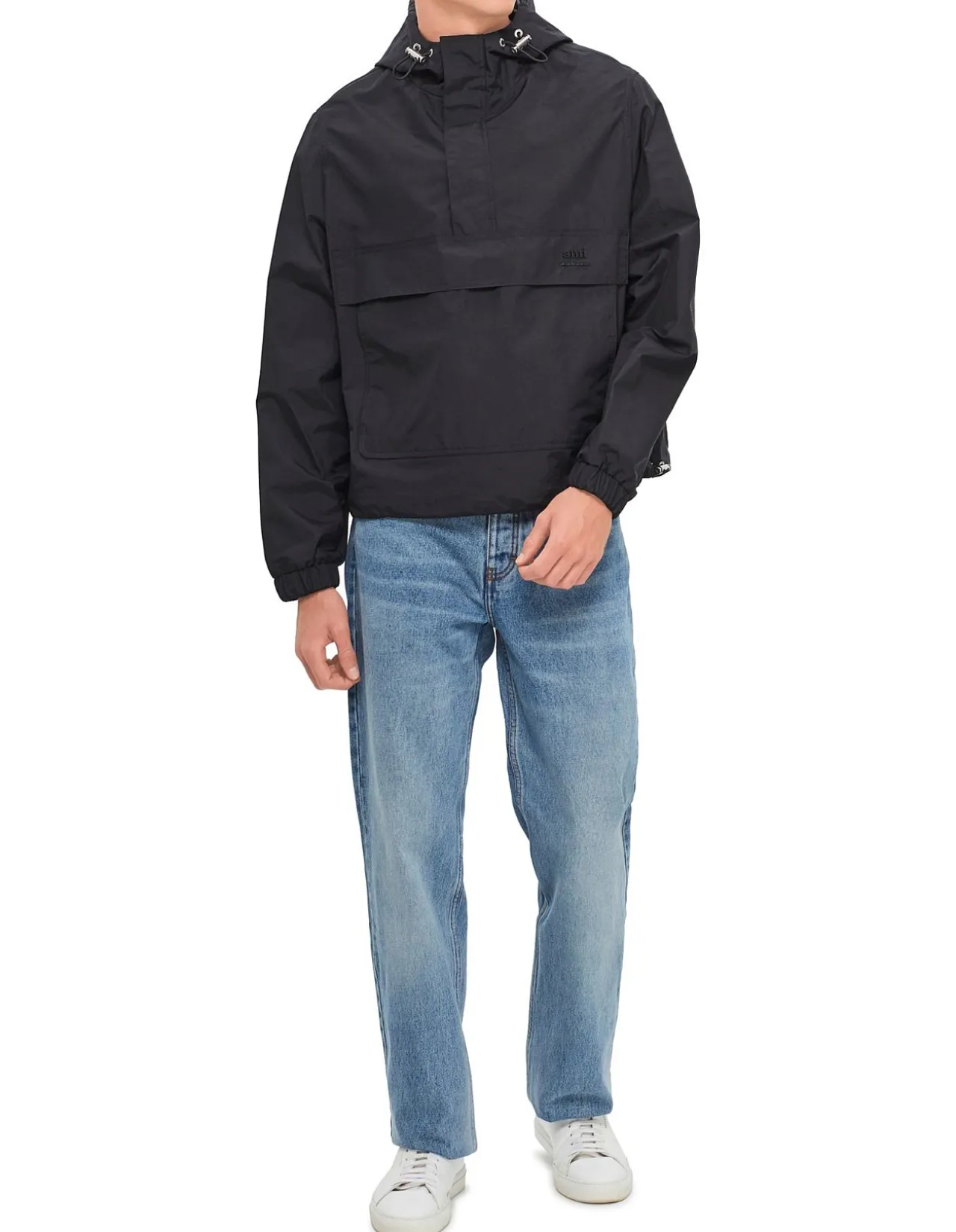 Hooded Windbreaker with Adjustable Drawstring