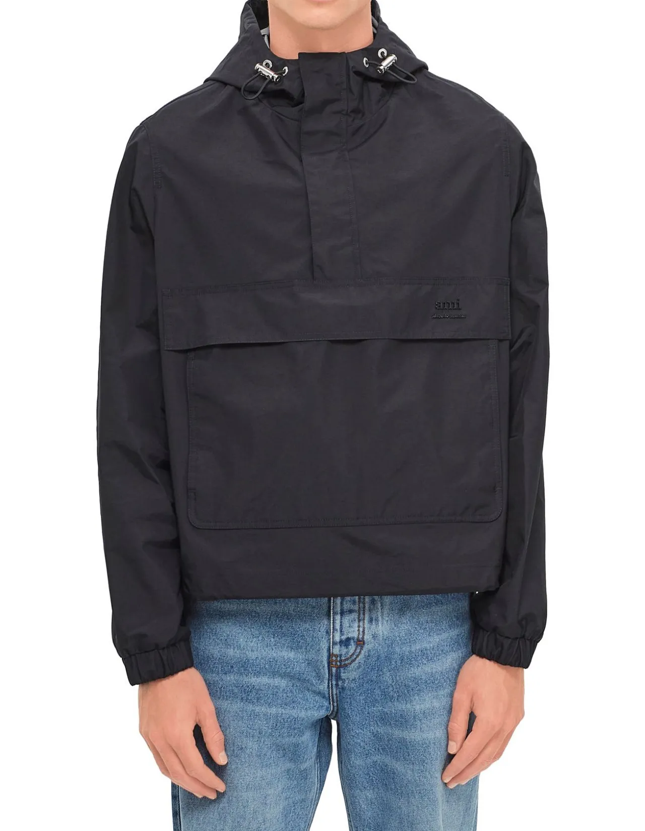 Hooded Windbreaker with Adjustable Drawstring