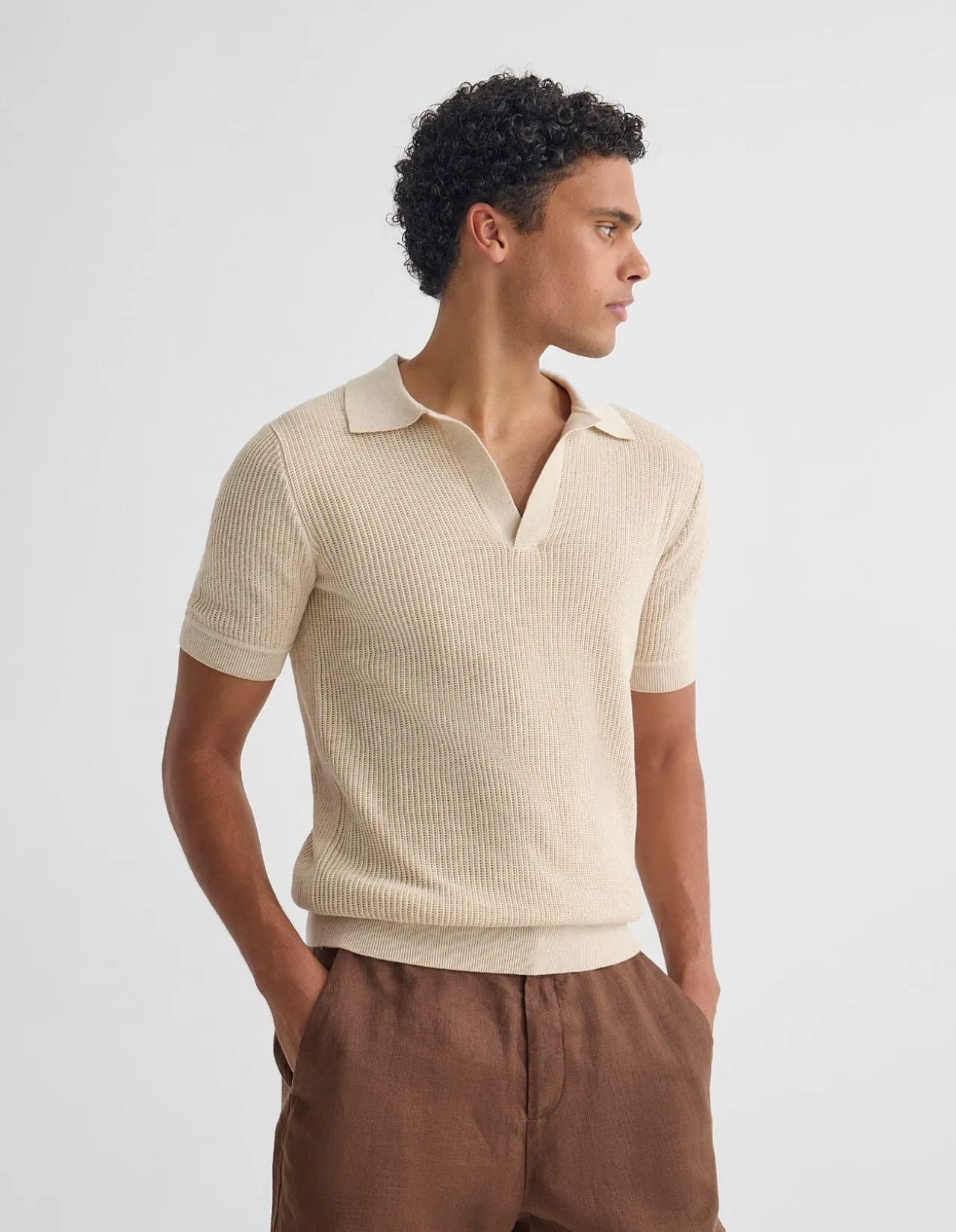 HUCK LINED KNITTED POLO