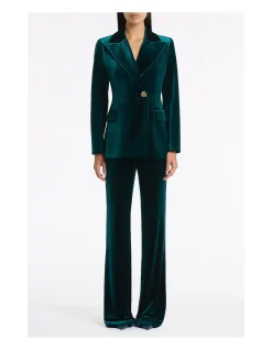 HUNTER GREEN VELVET LONGLINE JACKET