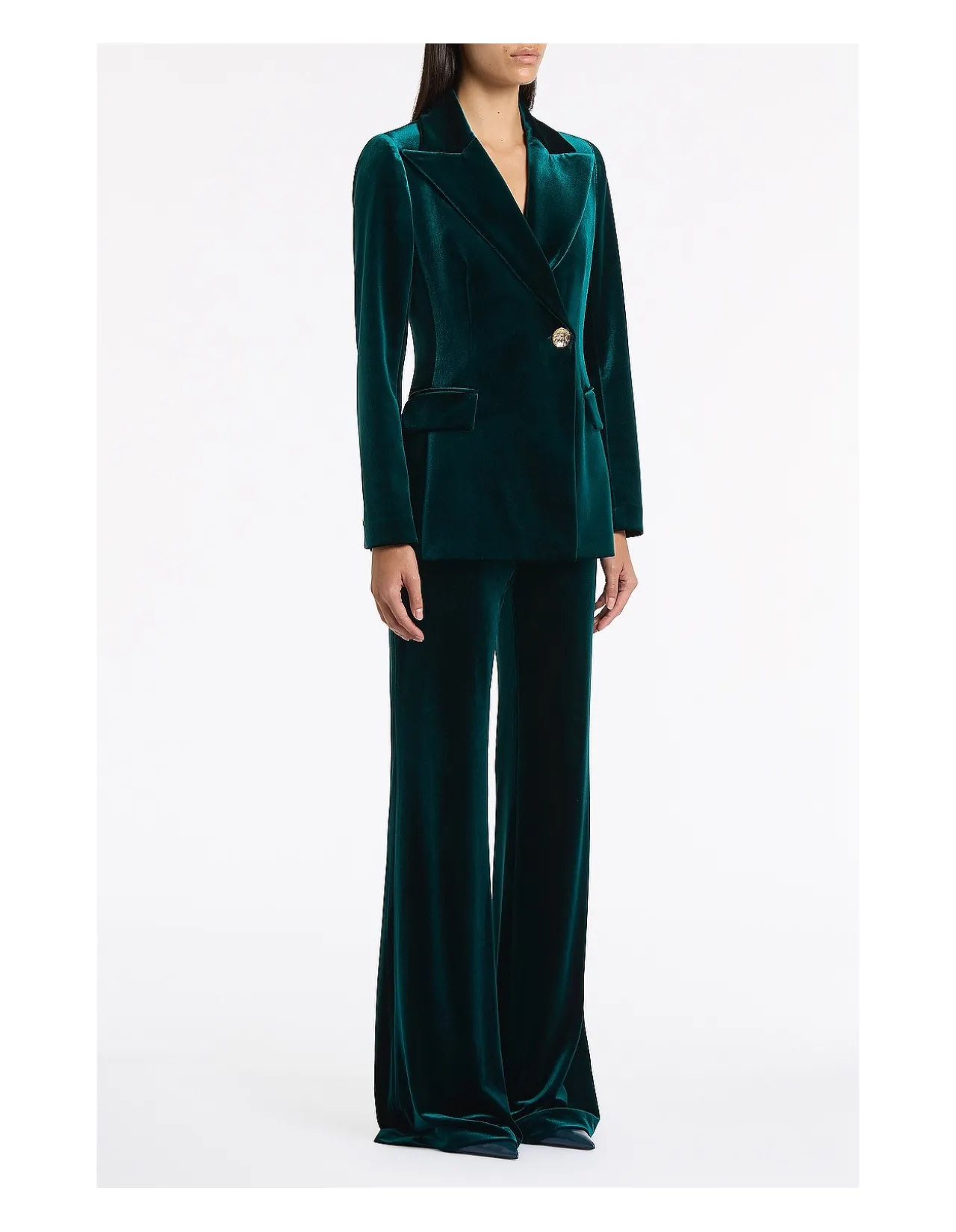 HUNTER GREEN VELVET LONGLINE JACKET