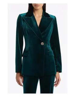 HUNTER GREEN VELVET LONGLINE JACKET