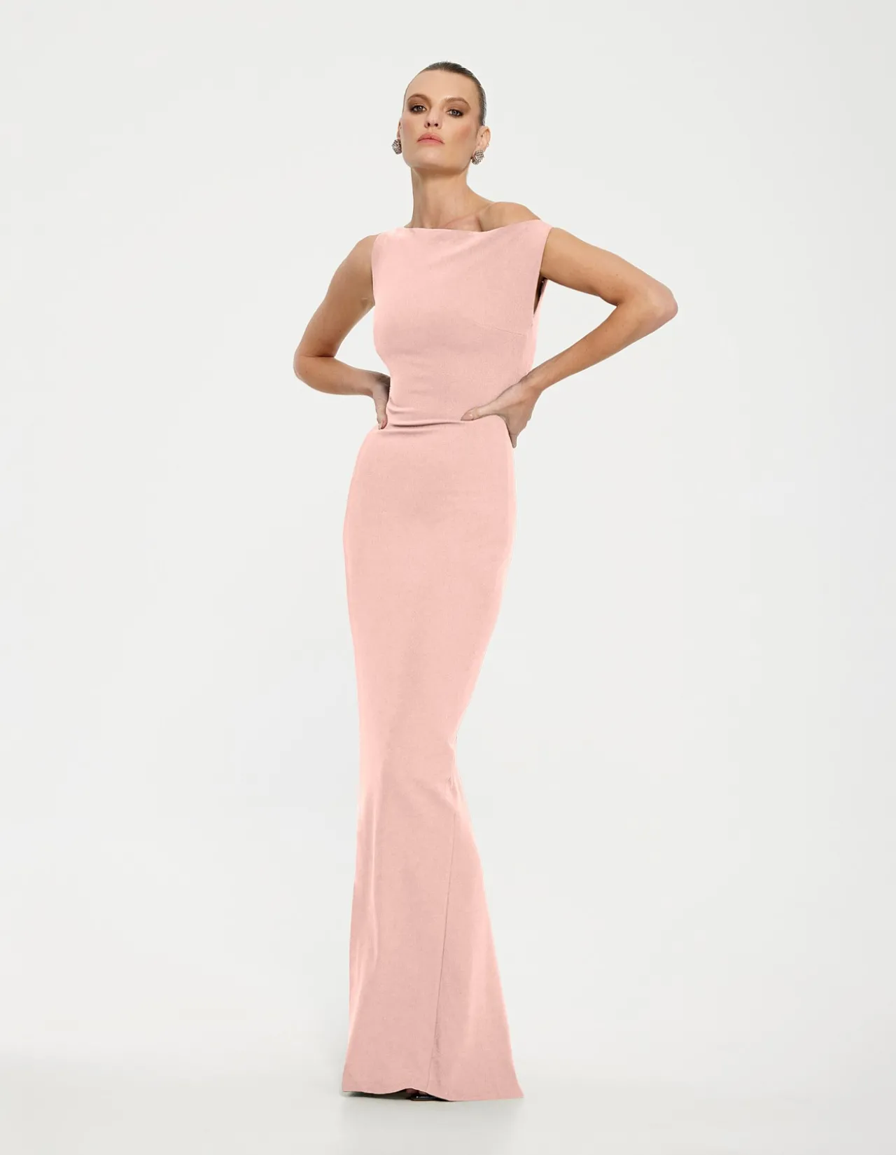 Inaya Off Shoulder Crepe Floor Length Gown