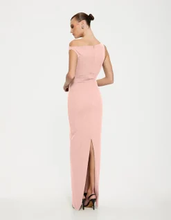 Inaya Off Shoulder Crepe Floor Length Gown