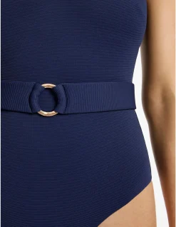 Isla Rib V Neck Belted One Piece Swimsuit