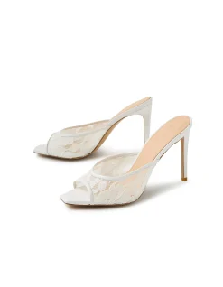 Jeney Lace Peep Toe Stiletto Mules