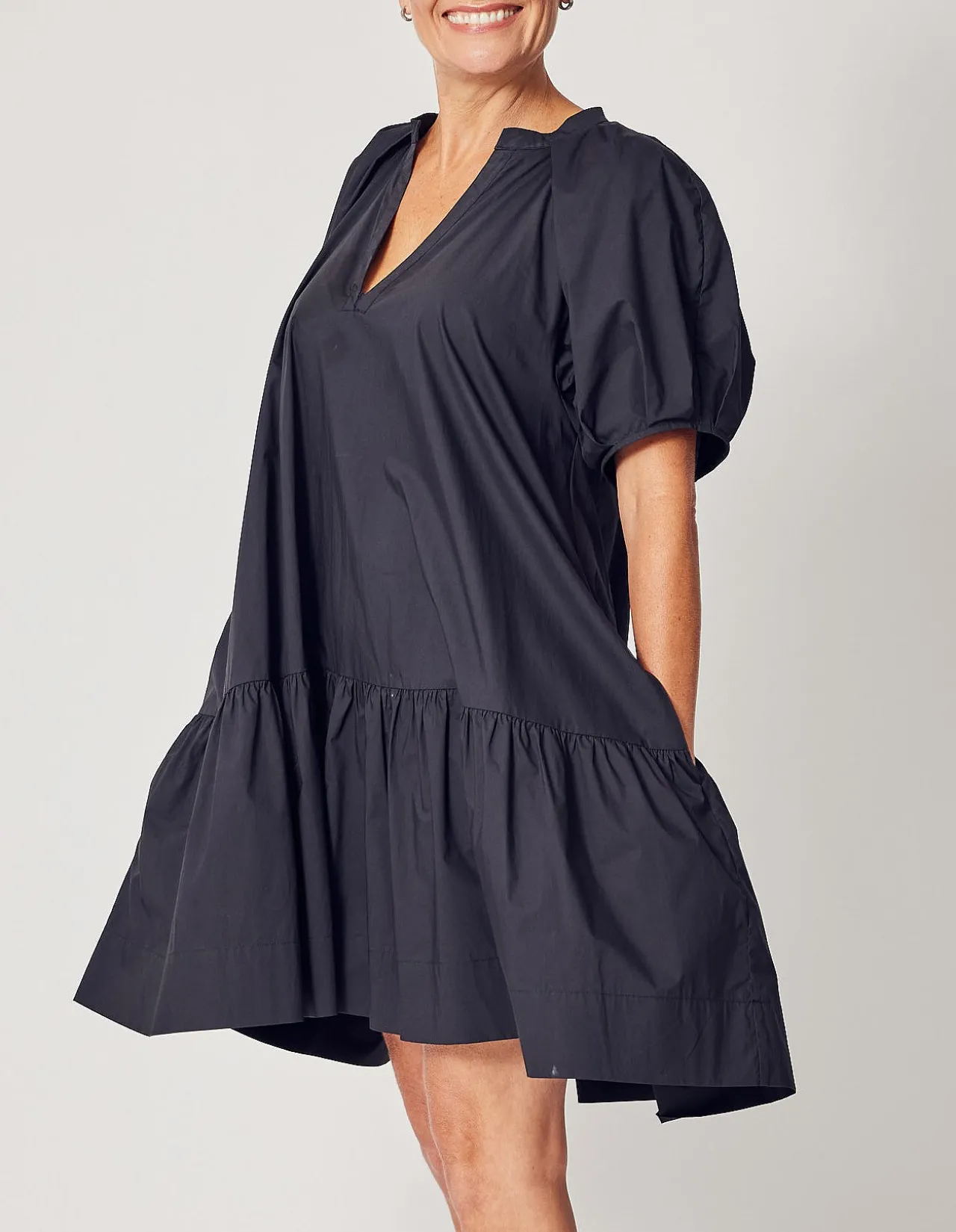 JOAN MINI DRESS IN BLACK COTTON