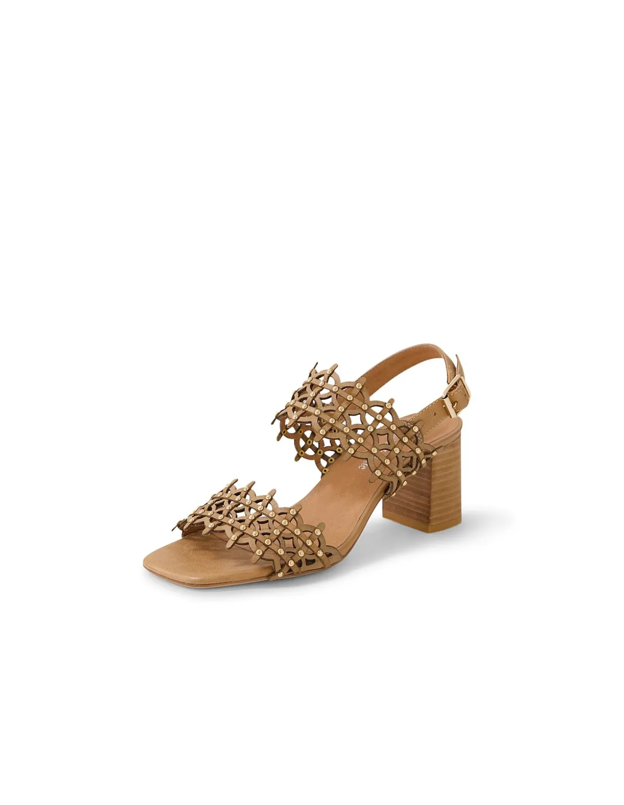 Jully Laser Cut Block Heel Sandals