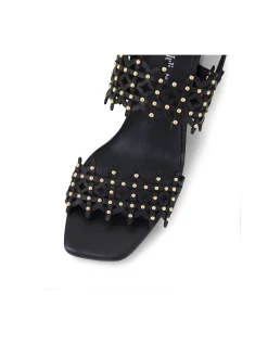 Jully Laser Cut Studded Block Heel Sandals