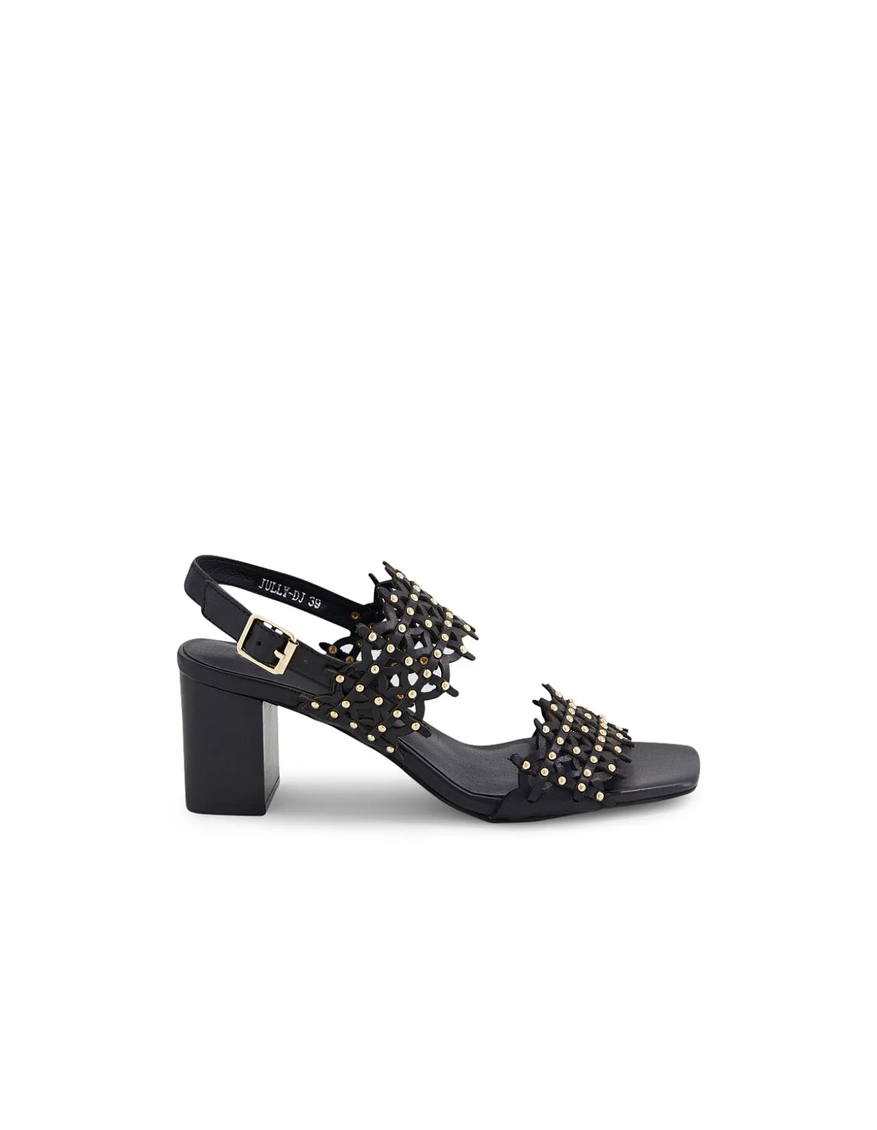 Jully Laser Cut Studded Block Heel Sandals