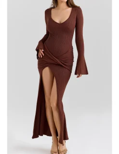 KHRYSTA DRAPED SUMMER KNIT MAXI DRESS