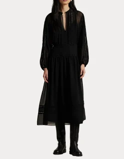LACE-TRIM GEORGETTE DRESS