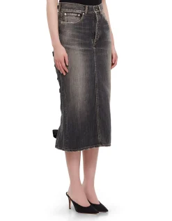 Lace-Up Denim Midi Skirt