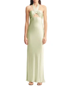 La Lune Ruched Halter Maxi Dress