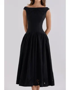 LAUREN COTTON BOAT NECK MAXI DRESS