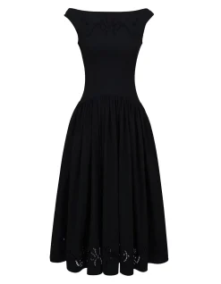 LAUREN COTTON BOAT NECK MAXI DRESS