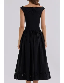 LAUREN COTTON BOAT NECK MAXI DRESS