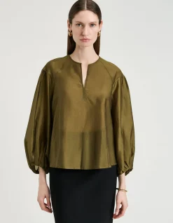 LIGHT LYOCELL BLEND BLOUSON SLEEVE TOP
