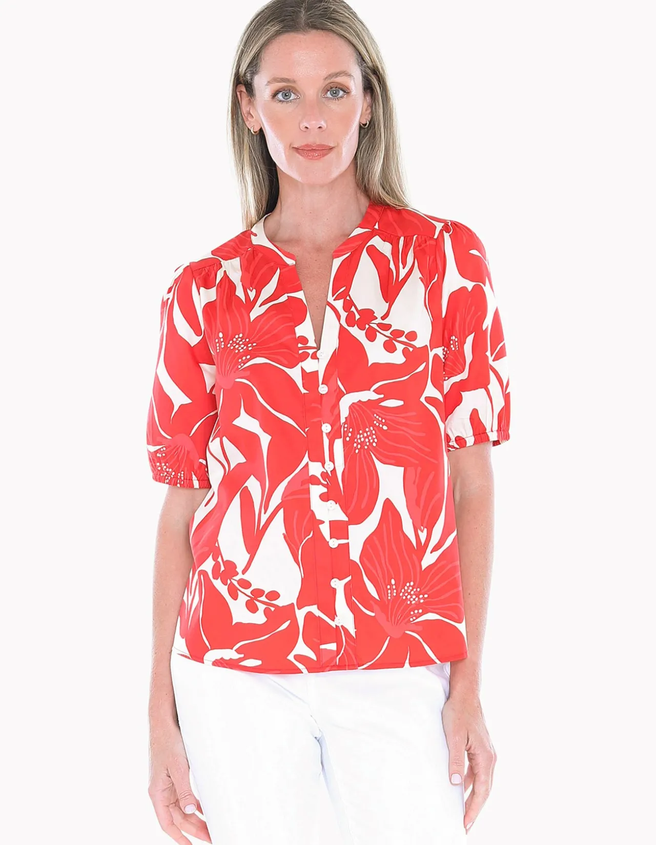 Lily Mono Button Through Cotton Top