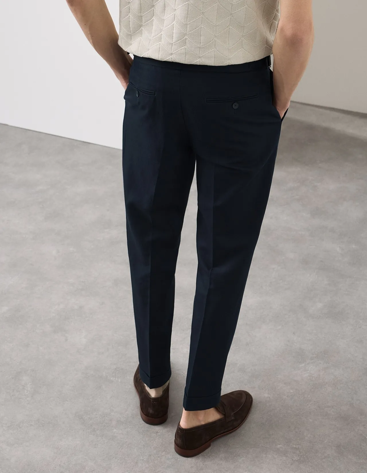 LINEN BLEND PLEATED TROUSERS
