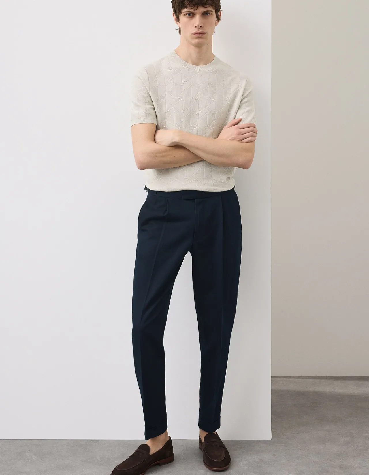 LINEN BLEND PLEATED TROUSERS