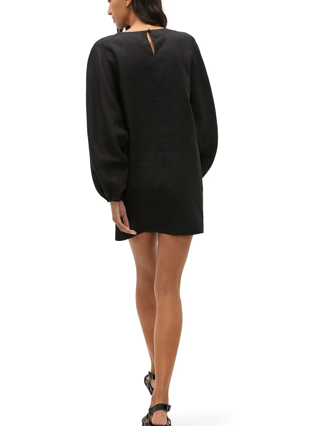 LINEN BLOUSON SLEEVE DRESS
