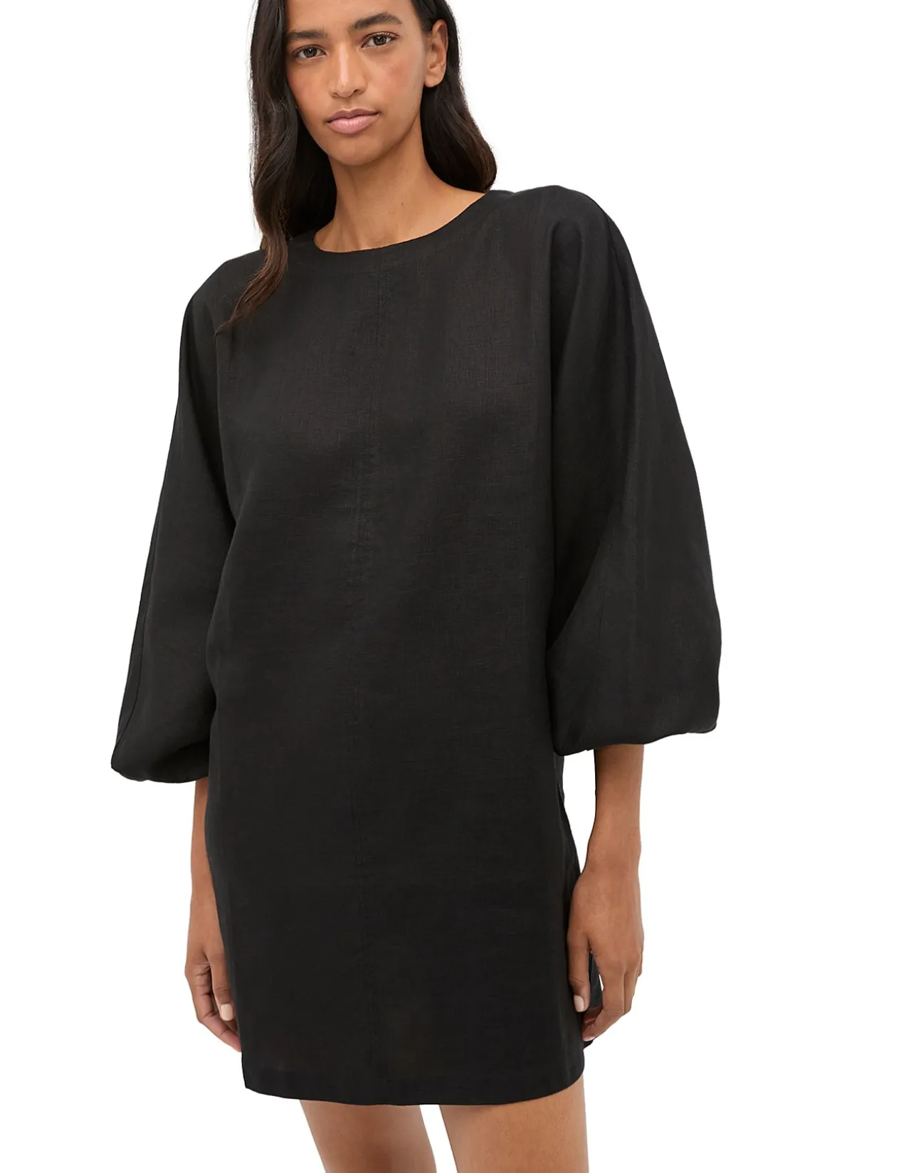 LINEN BLOUSON SLEEVE DRESS