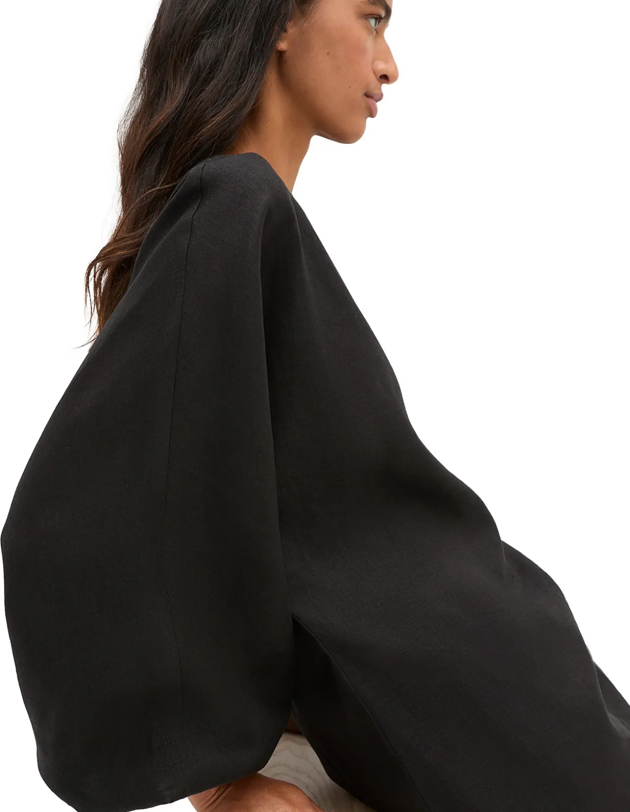 LINEN BLOUSON SLEEVE DRESS