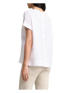 Linen Button Back Top - White