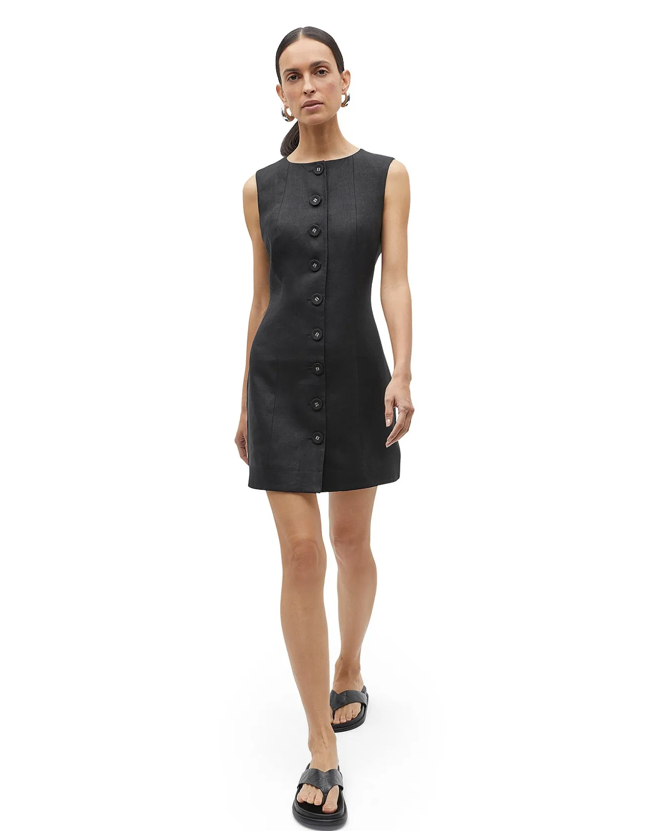 LINEN BUTTON THROUGH MINI DRESS