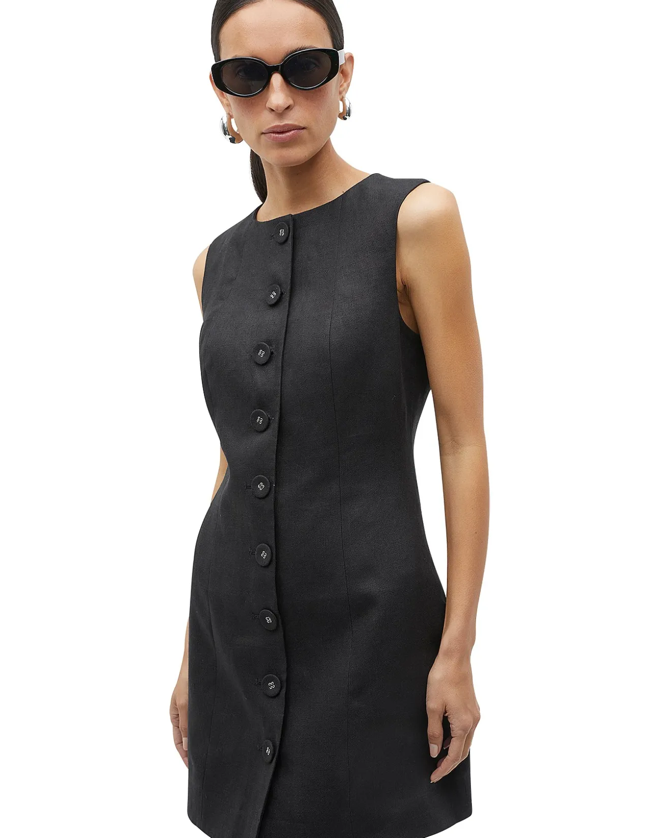 LINEN BUTTON THROUGH MINI DRESS
