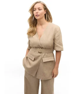 LINEN CROSSDYE TIE WAIST JACKET
