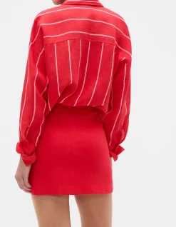 LINEN CURVE HEM MINI SKIRT