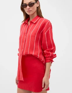 LINEN CURVE HEM MINI SKIRT