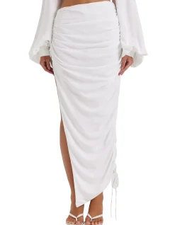 Loie Gathered Maxi Skirt with Side Split White